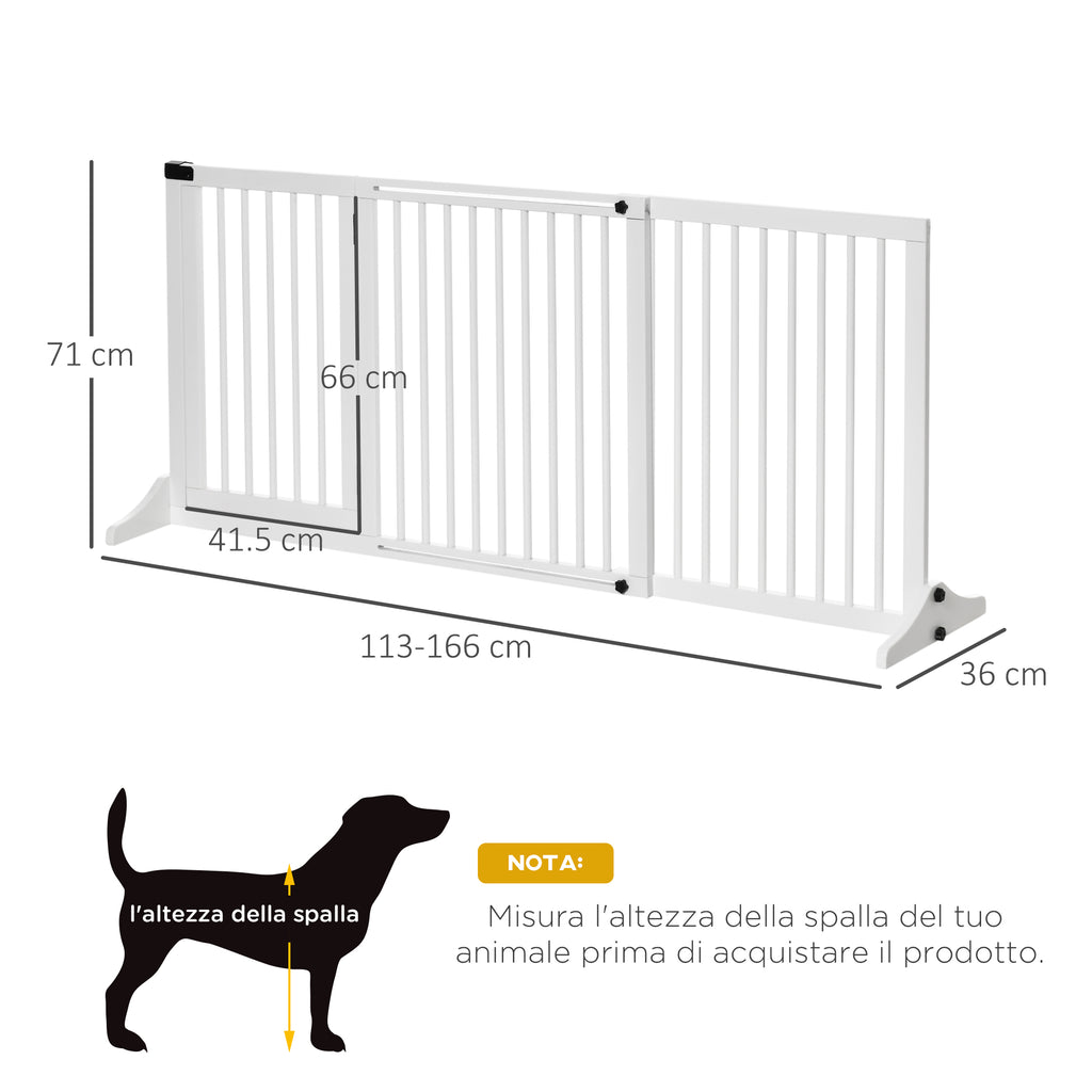 PAWHUT DOG CANCELLINE ADJUSTABLE Size with 3 panels, in pine wood, 113-166x36x71 cm, white - Borgè