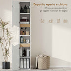 HOMCOM Wooden Bathroom Cabinet with 2 Open Shelves and 2 Cabinets, 30x34.6x180.5 cm, White and Wood Color