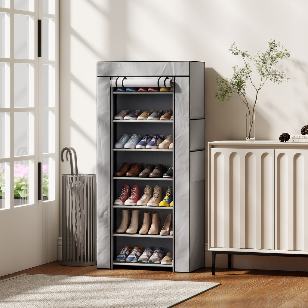 HOMCOM 7-Tier Steel Shoe Rack with TNT Cover, 60 x 30 x 126 cm, Grey