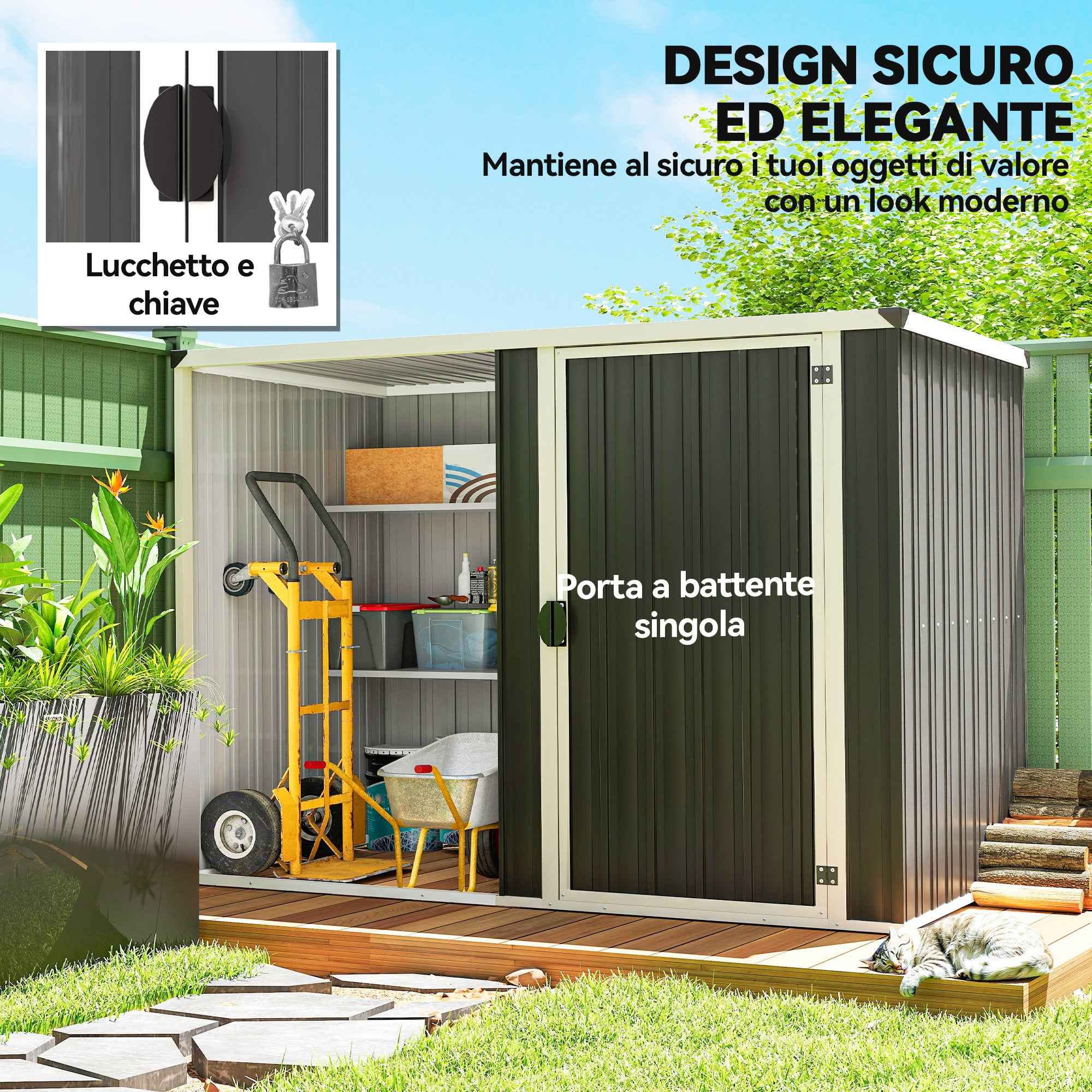 Outsunny Galvanized Steel Garden Shed, Lockable Door, 231 x 125 x 162 cm, Grey