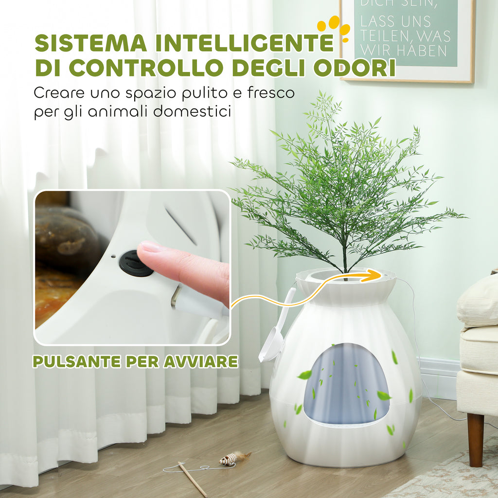 Odor-Resistant Cat Litter Box with Scoop, Pot-Shaped, Made of ABS and Stainless Steel, 50x48.5x58.7 cm, White