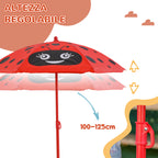 Garden Table and 2 Folding Chairs Set, Outdoor Table and Chairs with Umbrella for Children in Metal and Polyester, Red