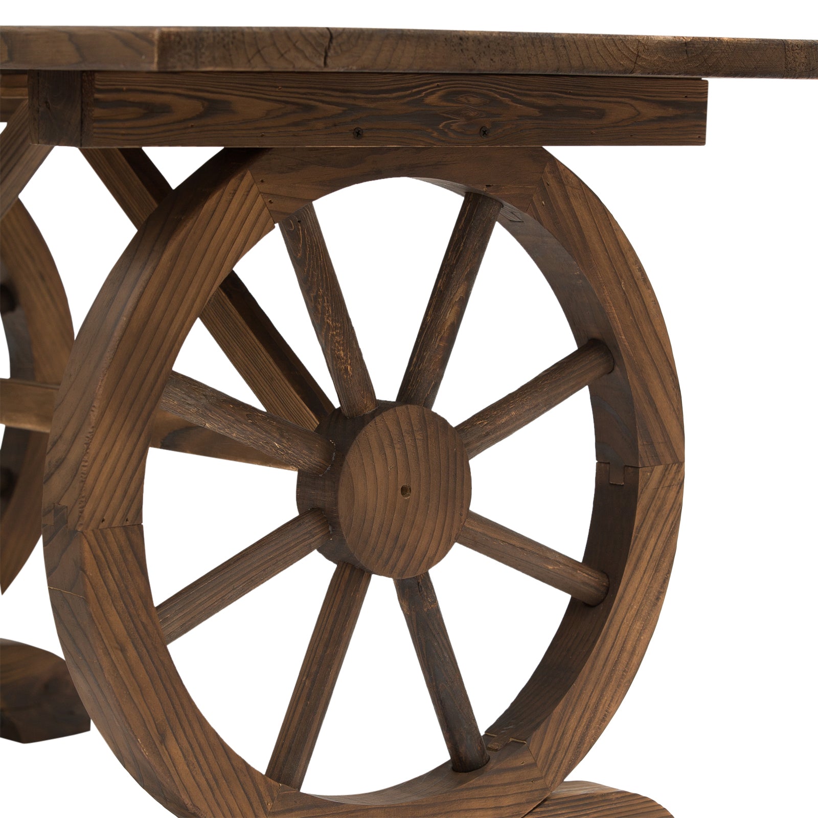 Country Style Garden Table with Wheel Legs, Weatherproof Fir Wood, 110x60x65 cm