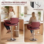 Bar Stool with Backrest and Armrests, Adjustable Height and Footrest, Faux Leather Red
