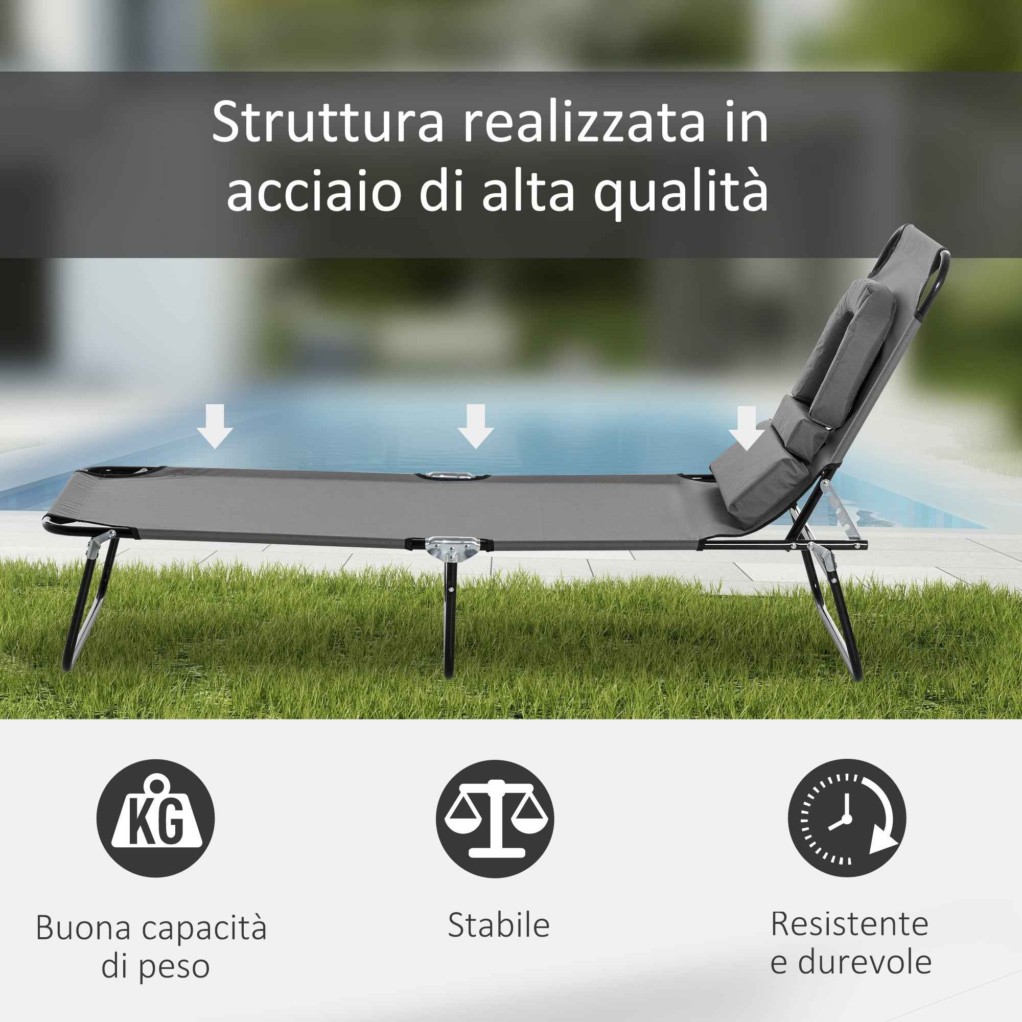 Outsunny Folding Deck Chair with Reading Hole and Cushion, 4-Level Reclining, Oxford Fabric and Steel Frame, Green