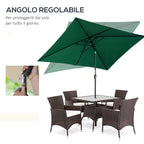 Rectangular Umbrella 2x3 m Foldable and Adjustable with Crank, in Aluminum and Polyester, Green and Black