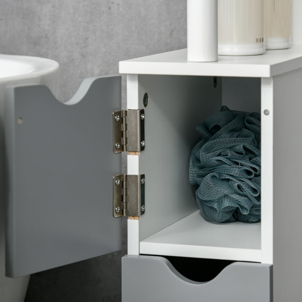 kleankin Bathroom Column with 2 Shelves and 2 Cabinets, Wooden, 15.2x29.8x118 cm, White and Grey