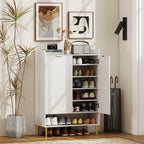 Space-Saving Shoe Rack for 24 Pairs of Shoes with 2 Doors, 3 Pull-Out Shelves and Bottom Shelf, White