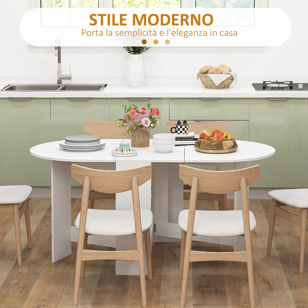 Folding Table for 6 People with 2 Oval Wooden Drop-Leafs, 163x80x75 cm, White