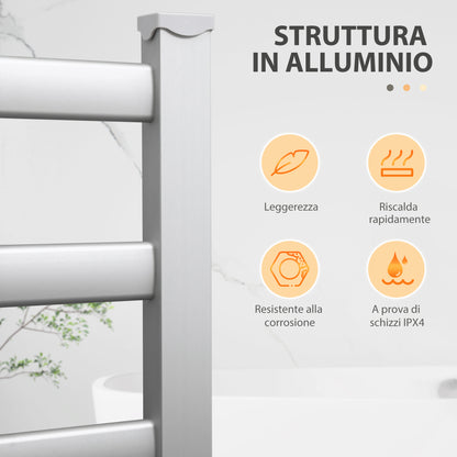 Electric Towel Warmer 140W with 6 Bars, Temperature 45°C-55°C, in Aluminum, 69x36x90 cm, Silver