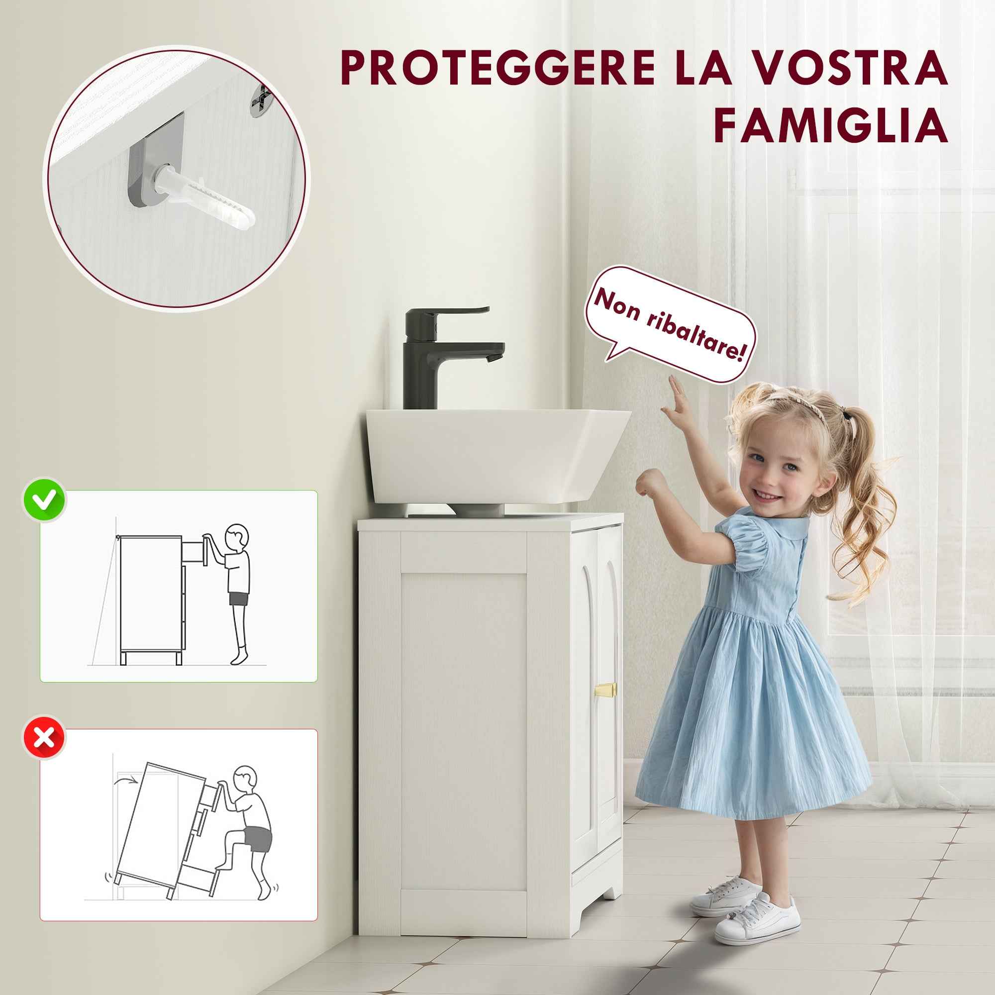 HOMCOM 2-Door Bathroom Vanity Unit with 3-Tier Adjustable Shelf, Wooden, 60x30x65 cm, White