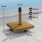 Outsunny Wheeled Umbrella Base with Brakes for Ø36/38/48 mm Poles, in Metal with Cement, Wood Effect