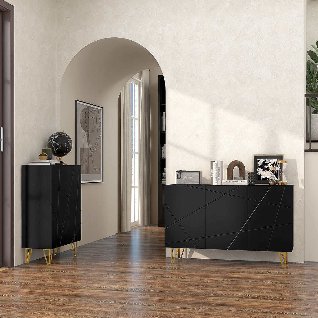HOMCOM Storage Unit with 2 Cabinets and Adjustable Shelf, in Chipboard and Metal, 120x40x75 cm, Black and Gold - Borgè