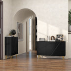 HOMCOM Storage Unit with 2 Cabinets and Adjustable Shelf, in Chipboard and Metal, 120x40x75 cm, Black and Gold - Borgè