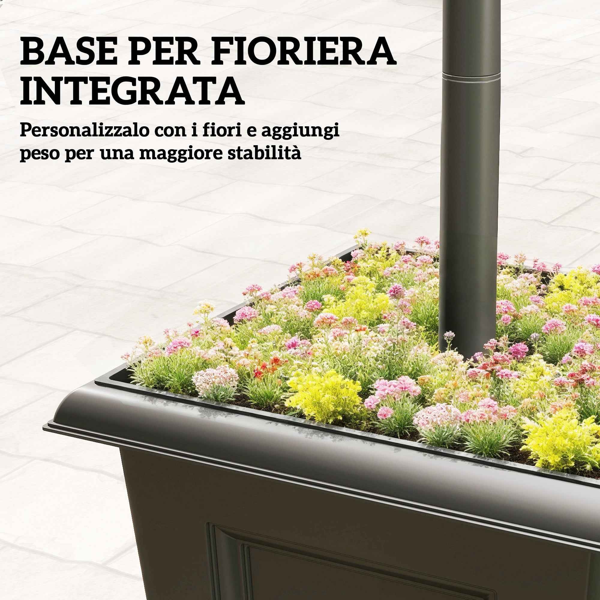 Outsunny 1.85m Stainless Steel Solar Garden Lamp with Adjustable Height, IP44 Waterproof