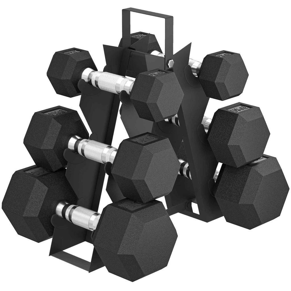 SPORTNOW Gym Dumbbell Set with Metal Stand and Non-Slip Grip, 2x2kg, 2x5kg, 2x8kg, Black