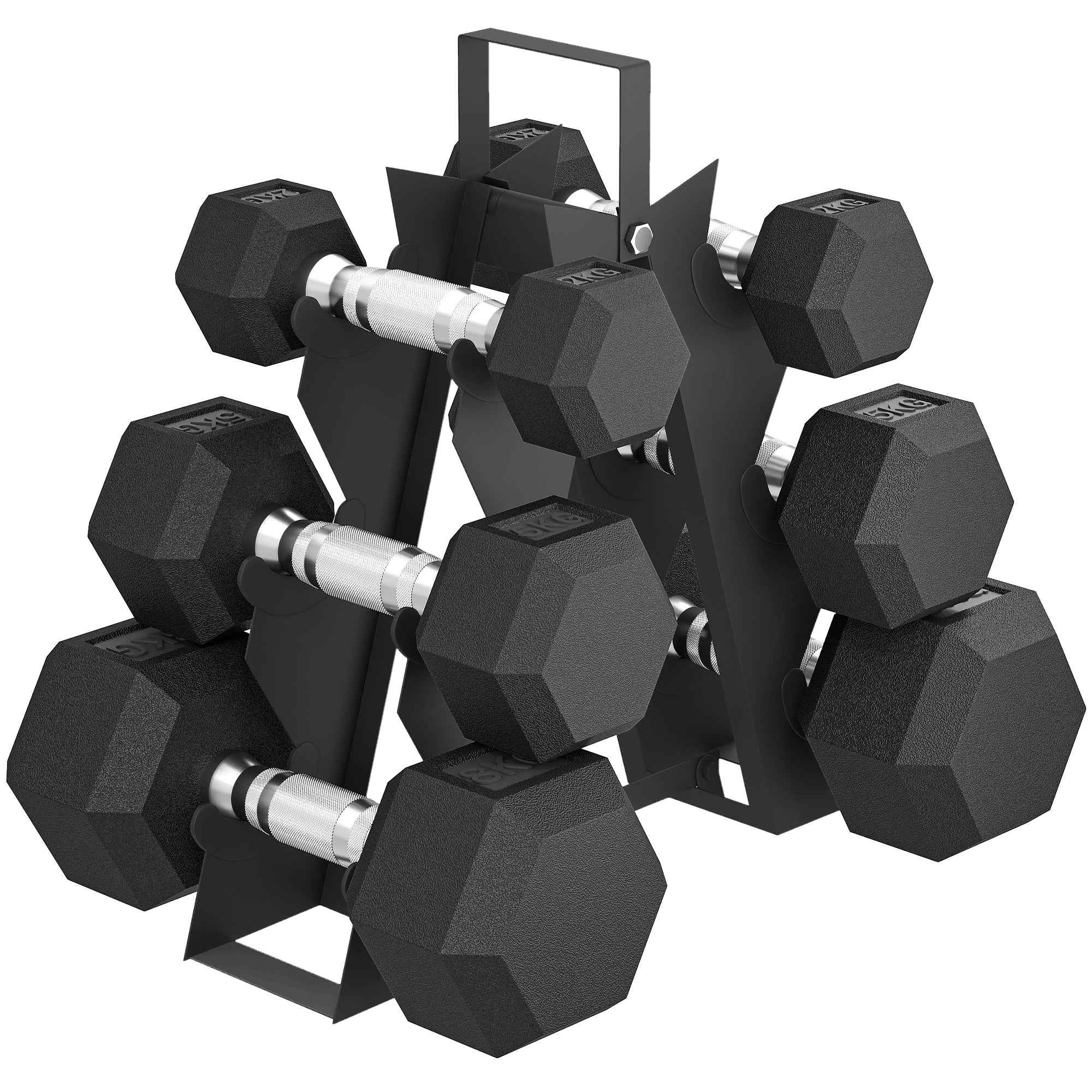 SPORTNOW Gym Dumbbell Set with Metal Stand and Non-Slip Grip, 2x2kg, 2x5kg, 2x8kg, Black
