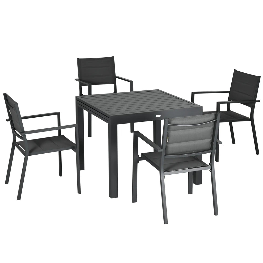 Extendable Aluminum Garden Table and 6 Chairs Set with Breathable Seat, Grey - Borge' Group Limited