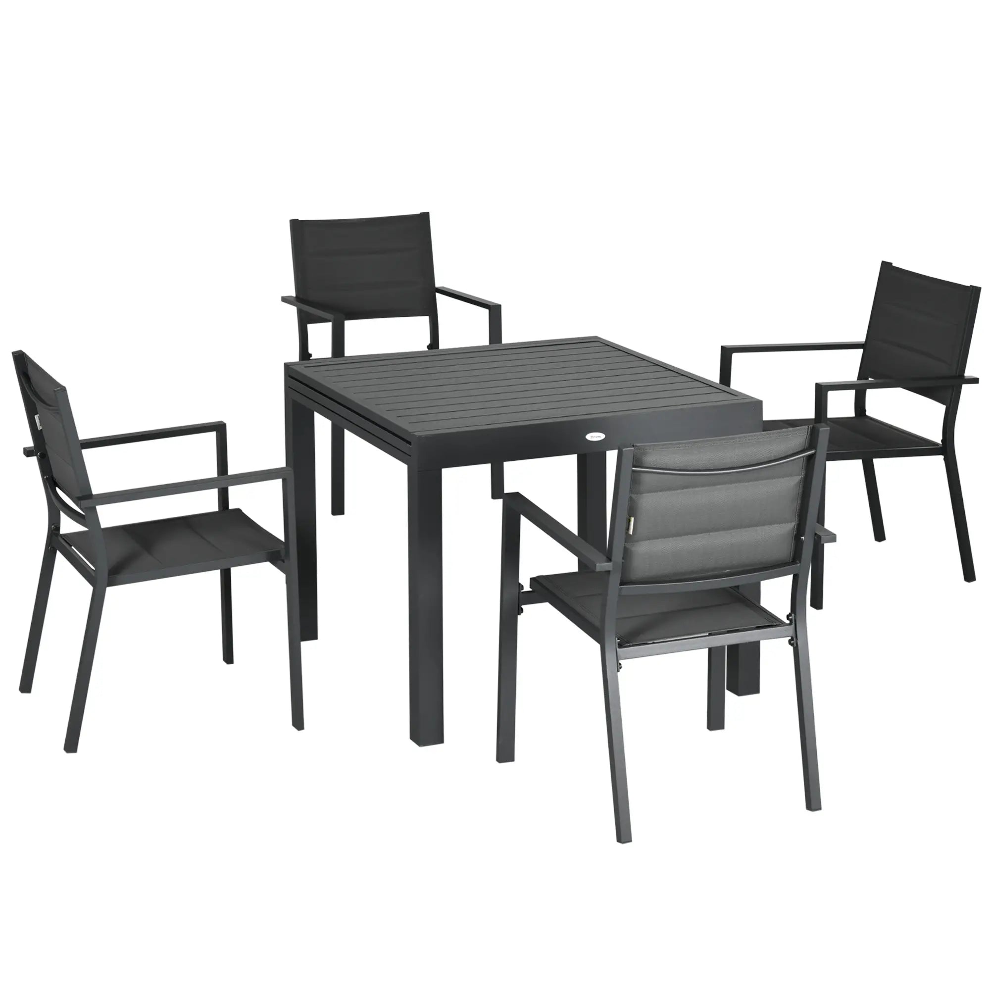 Extendable Aluminum Garden Table and 6 Chairs Set with Breathable Seat, Grey - Borge' Group Limited