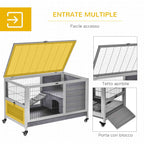 Wooden Rabbit Hutch with 4 Wheels, Rabbit House and Ramp, 90x53x59cm, Grey