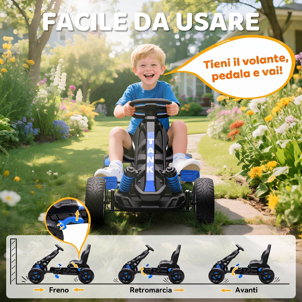 AIYAPLAY Pedal Go Kart for Kids Ages 3-6, 50kg Load Capacity, with Cup Holder and Non-Slip EVA Wheels, Blue