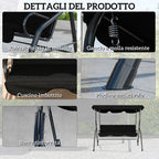 Outsunny 3-Seater Swing with Adjustable Canopy and Cushions, Steel and Polyester, 170x110x153 cm, Black
