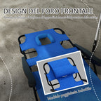 Folding Garden Deckchair with Adjustable Backrest, Cushion and Face Hole, Dark Blue - Borgè