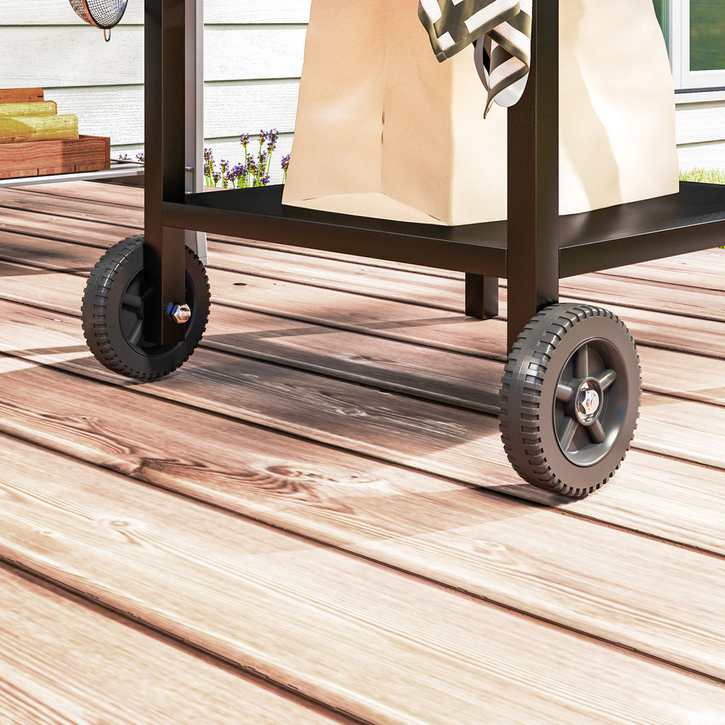 Barbecue Trolley with Steel Top and Foldable Shelf, Wheels and Hooks, 91x58x76 cm, Black