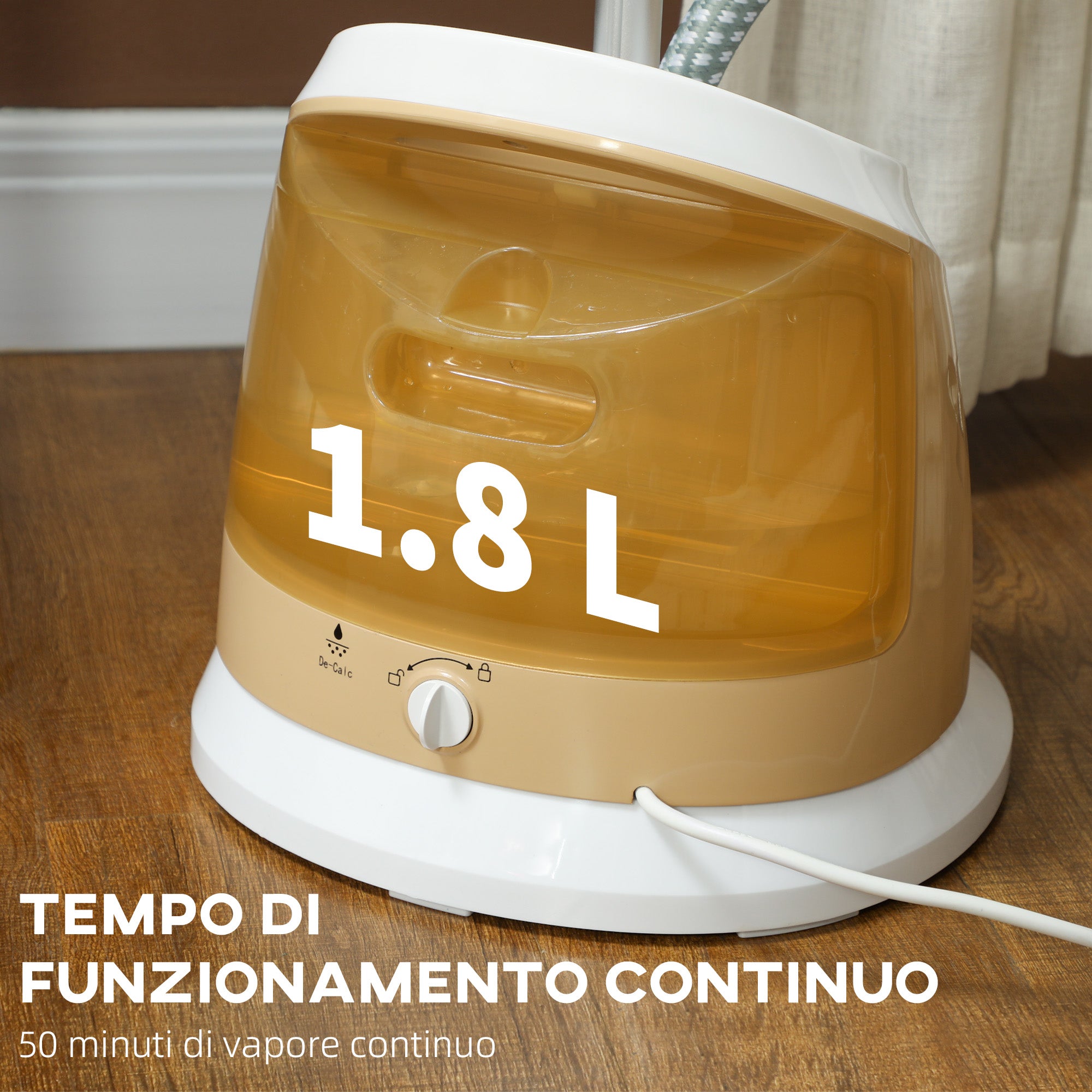 1800W Vertical Steam Iron with 1.8L Tank, Adjustable Height and Accessories, Gold