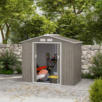 Metal Garden Shed with Vents and Double Sliding Door, 2.1x1.3m, Light Brown