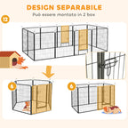 PawHut 12-Panel Modular Dog Playpen, 80x100 cm, Foldable, with Steel Door and 12 Pegs, Grey