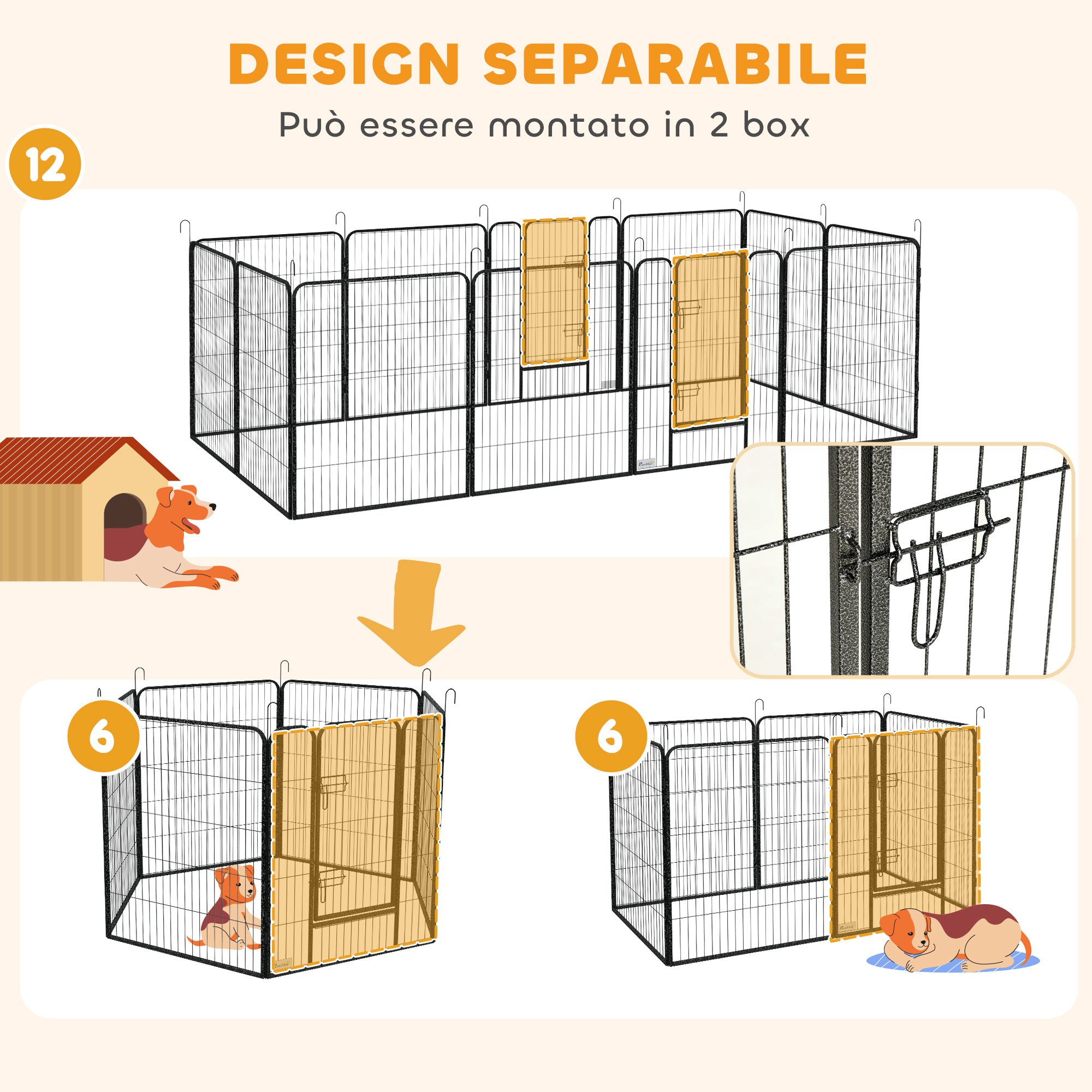 PawHut 12-Panel Modular Dog Playpen, 80x100 cm, Foldable, with Steel Door and 12 Pegs, Grey