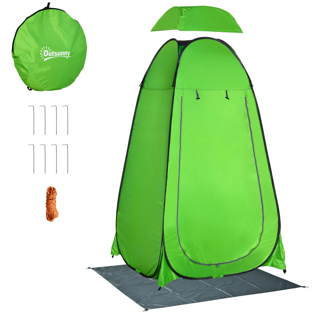 Outdoor Camping Shower Tent with Zippered Door, Storage Bag, and Hook, 126x124x189cm, Green