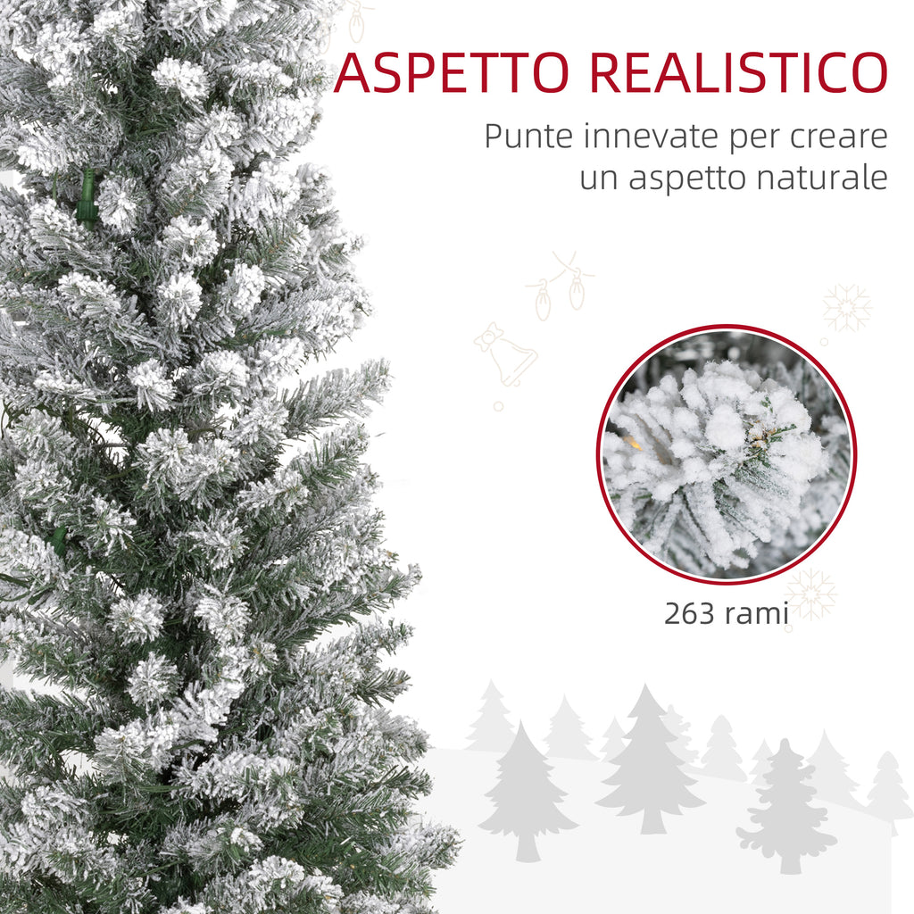 Snow-Covered Christmas Tree with 263 Branches and White LED Lights in Plastic and Metal, Ø45x150 cm, Green