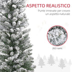 Snow-Covered Christmas Tree with 263 Branches and White LED Lights in Plastic and Metal, Ø45x150 cm, Green
