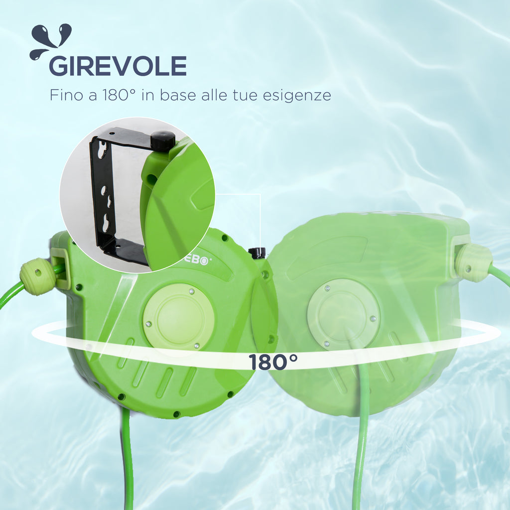 Wall Mounted Lockable Retractable Plastic Hose Reel with 180° Rotation, 35.5x11. 5x27. 5 cm, Green 4.8