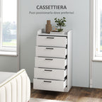 Wooden 5-Drawer Chest of Drawers with Steel Handles, 60x40x114 cm, White