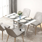 Folding Dining Table with 2 Drop-Leaf Tops and Shelves, Expandable, for 4 People, 120x60x75 cm, White