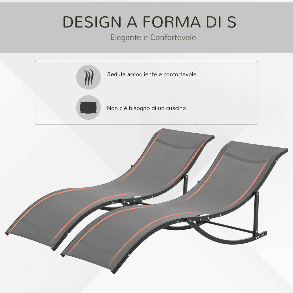 Outsunny Set of 2 Folding Garden Loungers, Aluminum and Textilene Sun Lounger, 61x165x63 cm