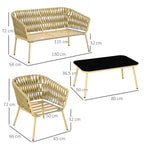 Outdoor lounge with 2-seater sofa, 2 armchairs with cushions and glass table - Borgè