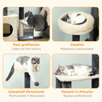 92cm Cat Tree with House, Bed, Sisal Posts and Ball, Cream White