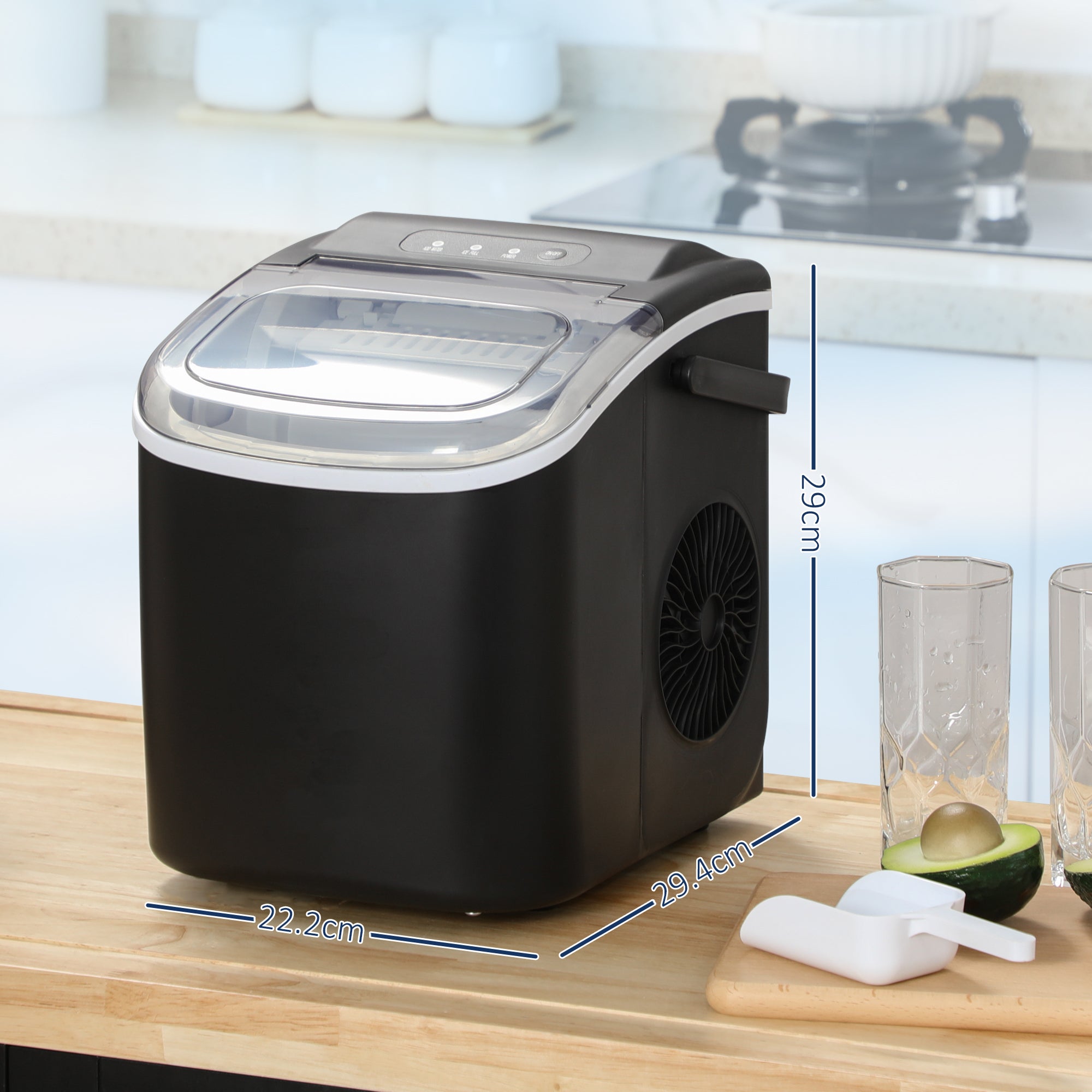 Ice Maker 9 Cubes in 6-12 Minutes with Basket and Scoop Included, 23.8x30.5x29 cm, Black