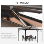 3.6x3m Garden Gazebo with Opening Polycarbonate Roof and Aluminum Frame