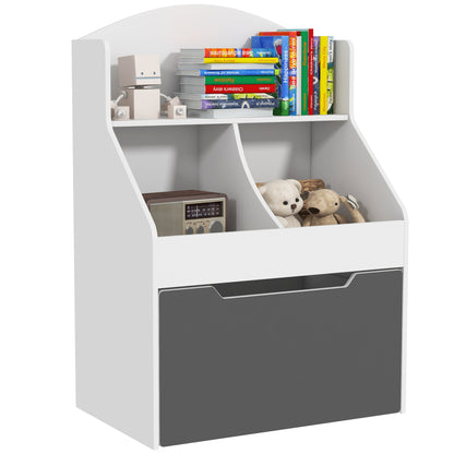 Bookcase 2-Tier Children's Bookcase with Drawer on Wheels for Toys and Books, 62x40x88 cm, White