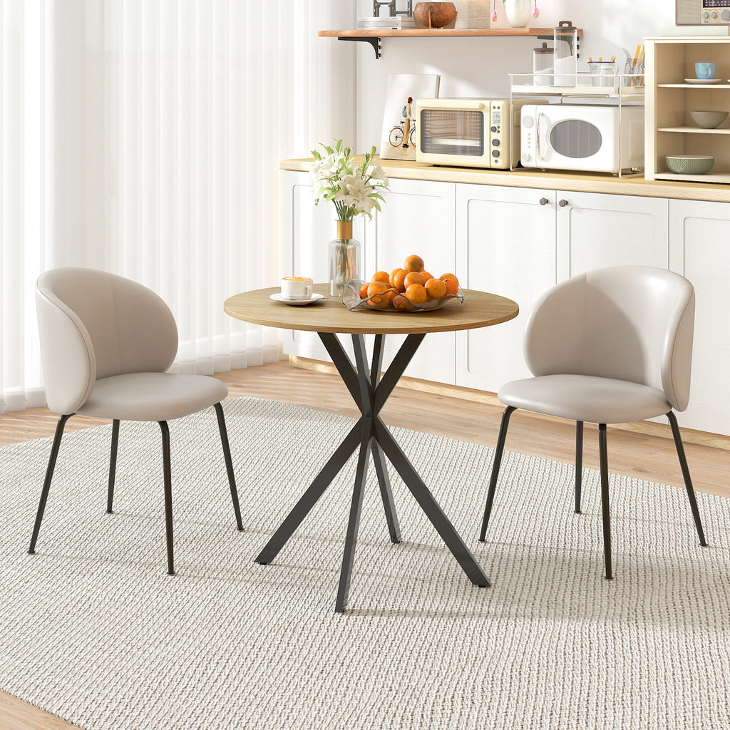 HOMCOM Industrial Style Round Dining Table with Steel Cross Legs, Ø80x75 cm, Oak Color