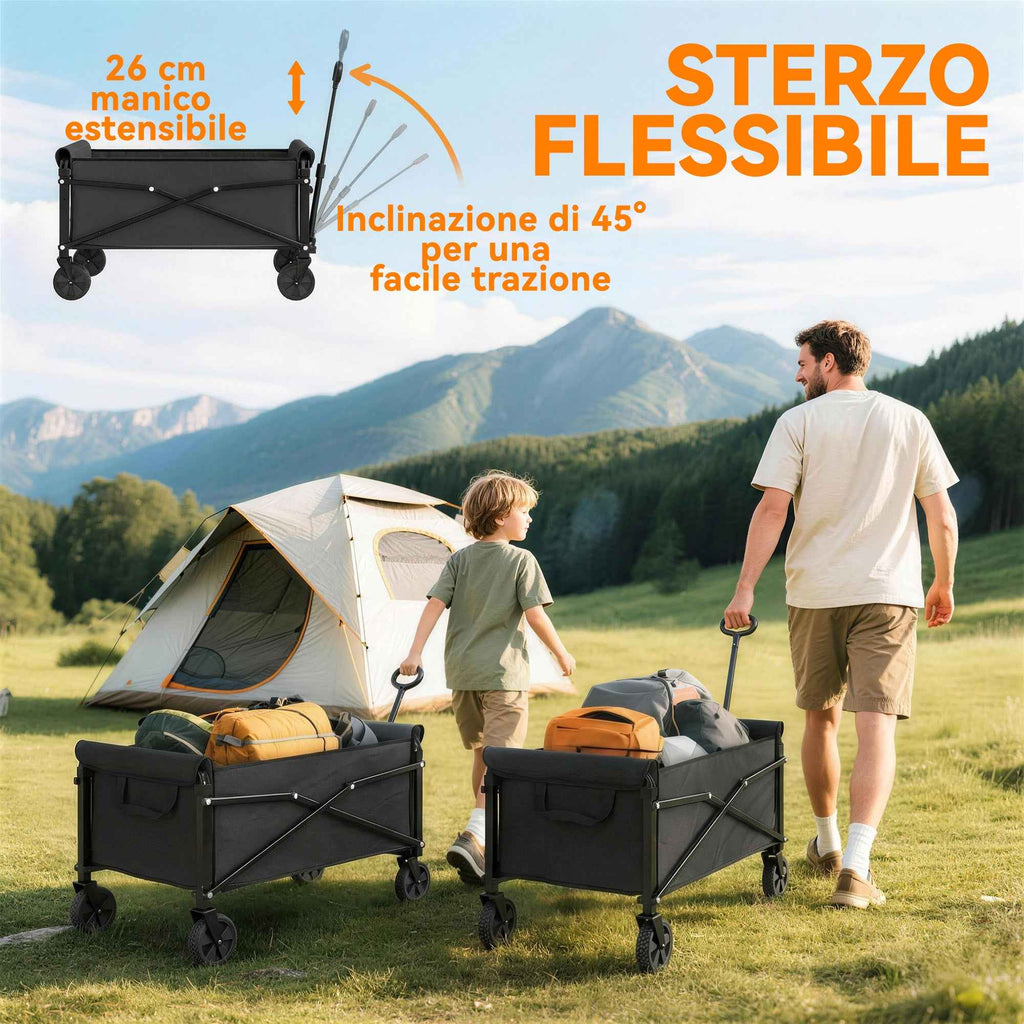Outsunny 80L Folding Garden Cart with Adjustable Handle, Metal and Oxford Fabric, 78x47.5x92 cm, Black