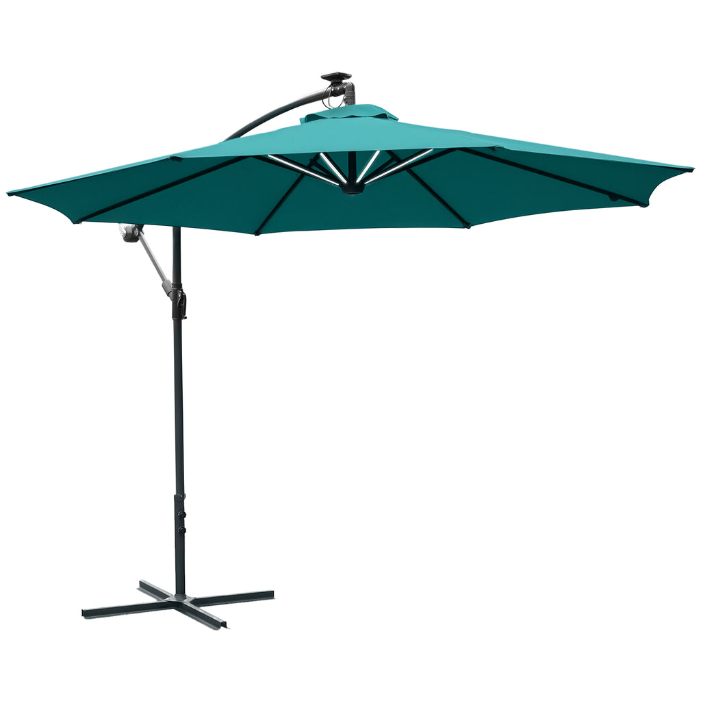 Garden Umbrella Ø3x2.5 m with Crank Arm and 8 Solar-Powered LED Strips, Green