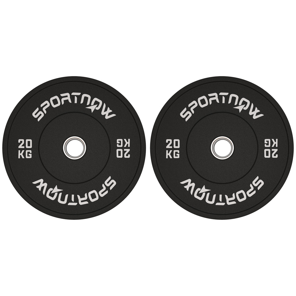 Set of 2 20kg Rubber Weight Discs with 2"/5 cm Hole for Dumbbells and Barbells, Black