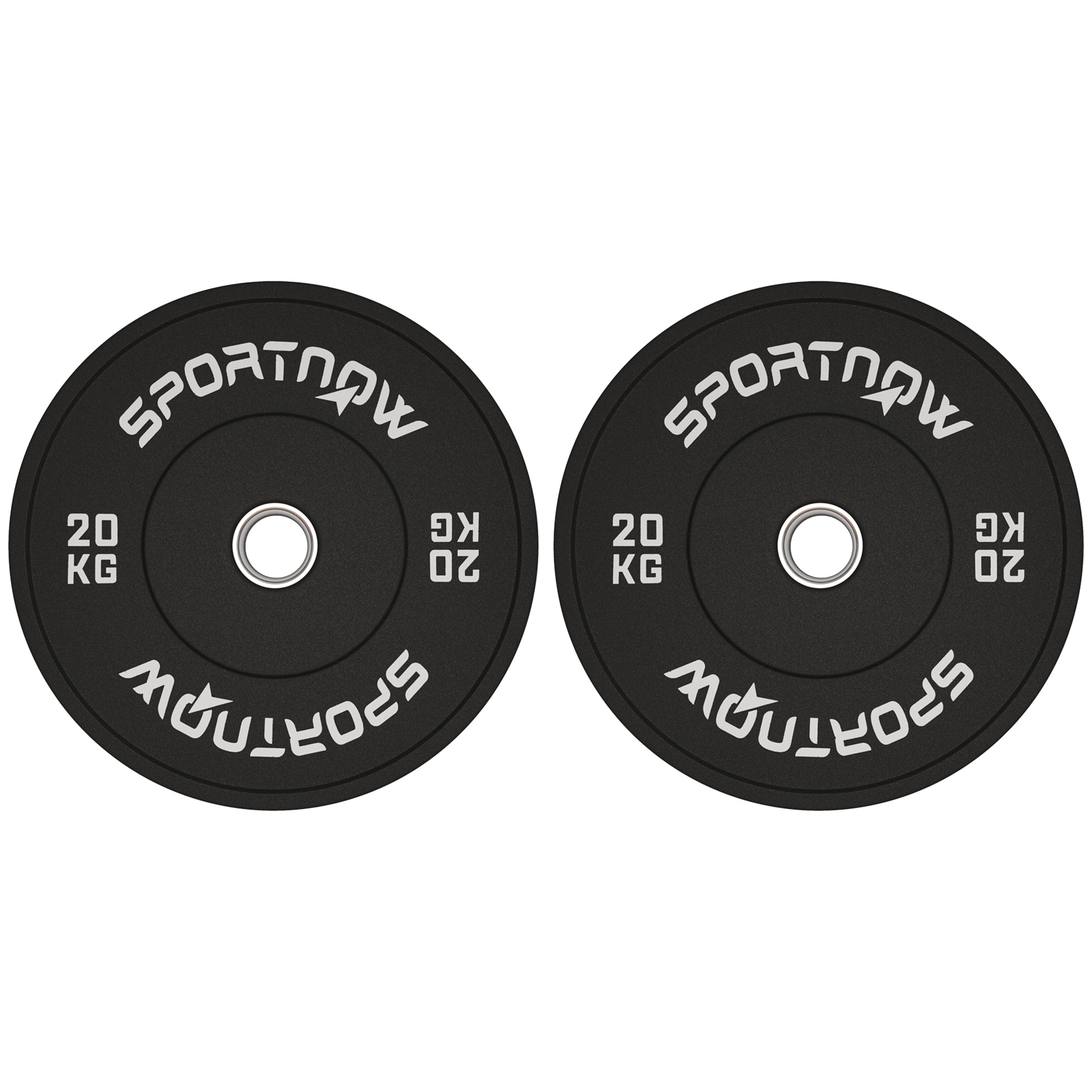 Set of 2 20kg Rubber Weight Discs with 2"/5 cm Hole for Dumbbells and Barbells, Black