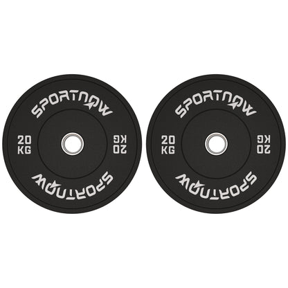 Set of 2 20kg Rubber Weight Discs with 2"/5 cm Hole for Dumbbells and Barbells, Black